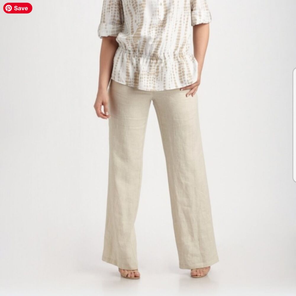 Michael Michael Kors 100% Linen Drawstring Beige Cream Wide Leg Pants